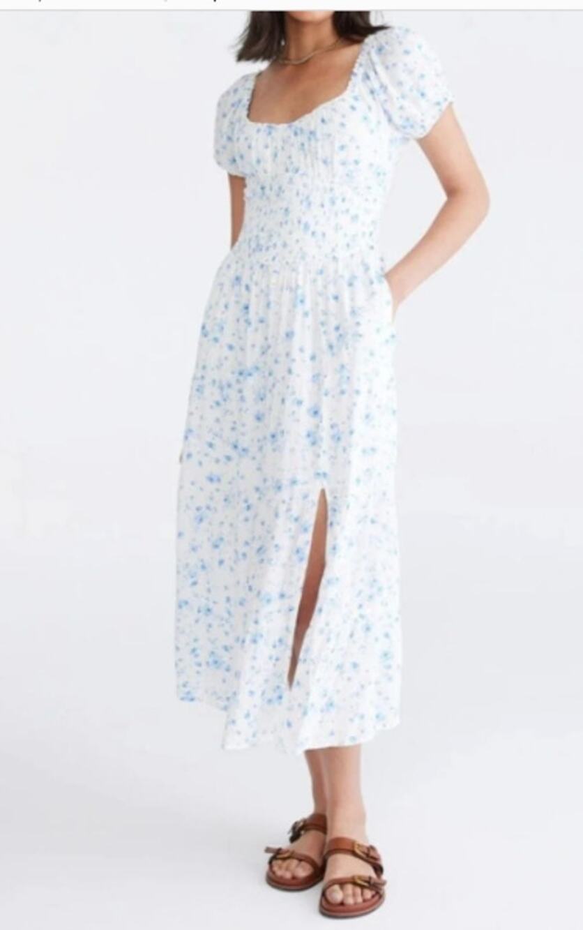 Aeropostal Babydoll Midi Dress Smocked Floral Milkmaid Fairy Garden Whimsy XL